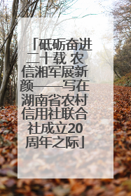 砥砺奋进二十载 农信湘军展新颜——写在湖南省农村信用社联合社成立20周年之际