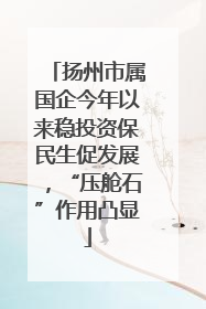 扬州市属国企今年以来稳投资保民生促发展，“压舱石”作用凸显